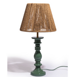 Pale Green Table Lamp w/ Natural Ribbed Rope Shade 