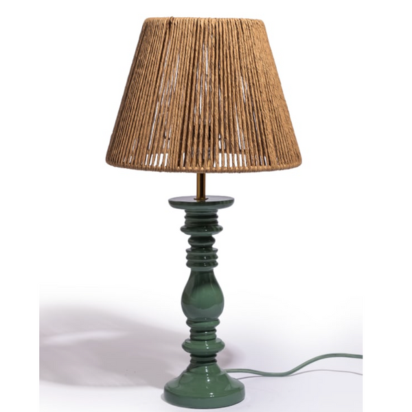 Pale Green Table Lamp w/ Natural Ribbed Rope Shade 