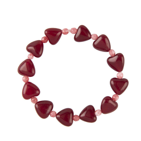 Peachy & Wild Pink And Red Chalcedony Hearts Bracelet