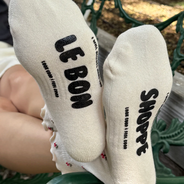 Petal Ruffled Hugger Crew Socks - Cream Petal bottom of foot