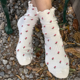 Petal Ruffled Hugger Crew Socks - Cream Petal on foot