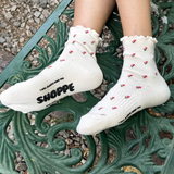 Petal Ruffled Hugger Crew Socks - Cream Petal side of foot