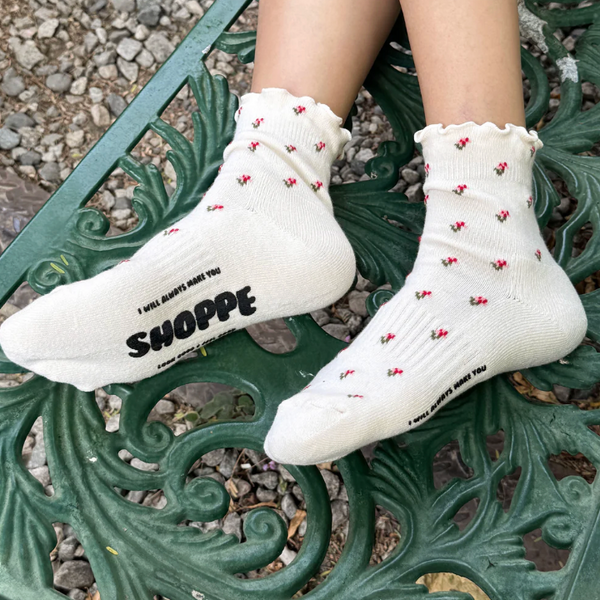 Petal Ruffled Hugger Crew Socks - Cream Petal side of foot