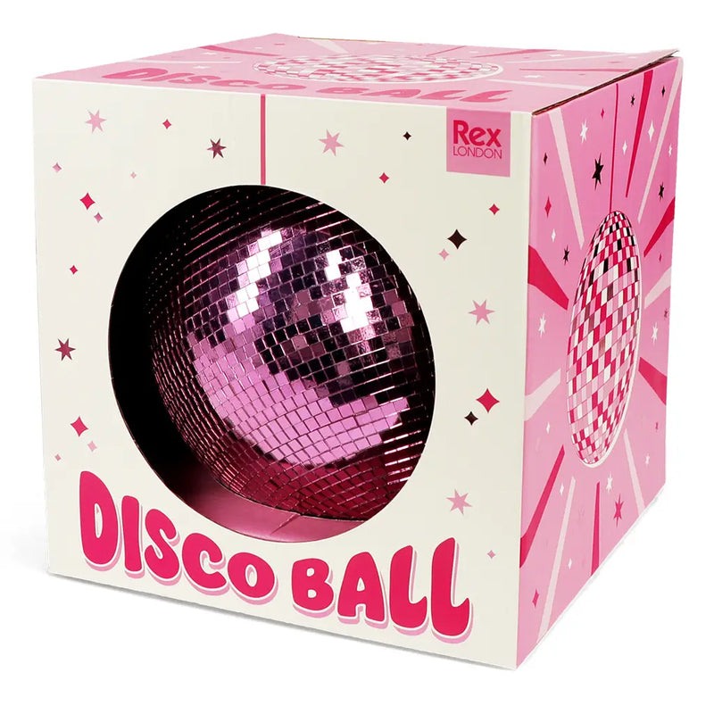 Pink disco ball in a decorative box with 'Rex London' branding