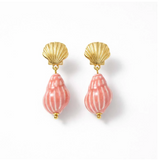 Porcelain Conch and Metal Starfish Drop Earrings 