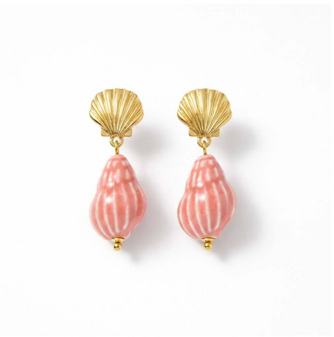 Porcelain Conch and Metal Starfish Drop Earrings 