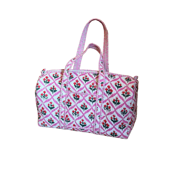 Quilted Cotton Weekend Bag - Pink Floral