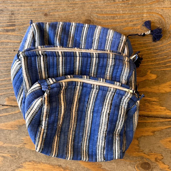 Quilted Wash Bag - Blue & White Stripes
