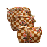 Quilted Wash Bag - Brown Cheques