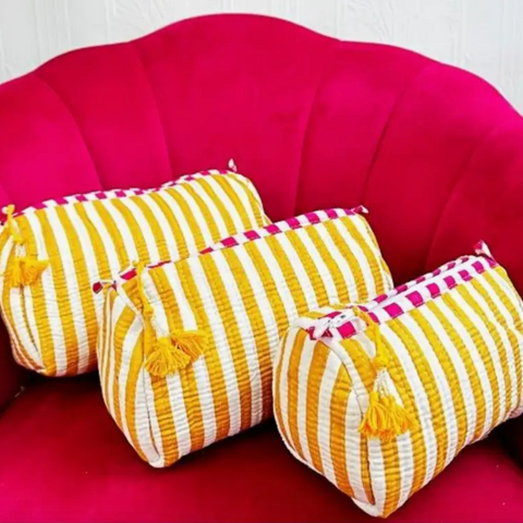 Quilted Wash Bag - Mustard Stripe