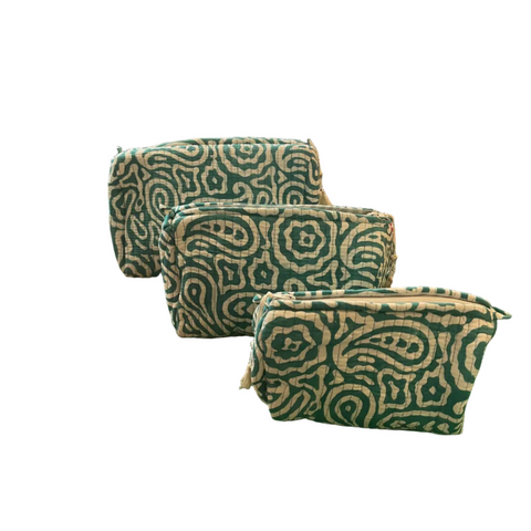 Quilted Wash Bag - Turquoise and White Pattern