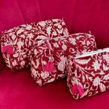 Quilted Wash bag maroon with white floral 