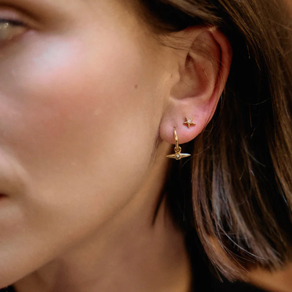 Rachel Jackson Lucky Star T-Bar Huggie Hoops Earrings - on person