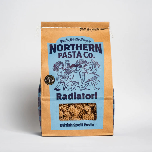 Northern Pasta Co. Radiatori British Spelt Pasta package on a white background