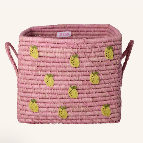 Raffia Square Basket with Small Lemons