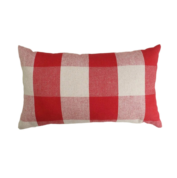 Red & Natural Check Rectangular Cushion with Pad