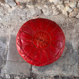 Retro North African Style Red Leather Pouffe birdseye