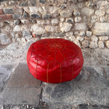 Retro North African Style Red Leather Pouffe