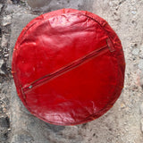 Retro North African Style Red Leather Pouffe underside