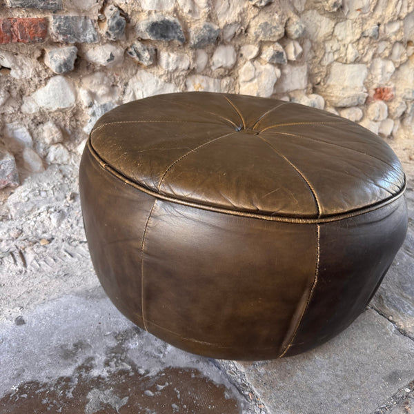 Retro Olive Green Pouffe Side View 