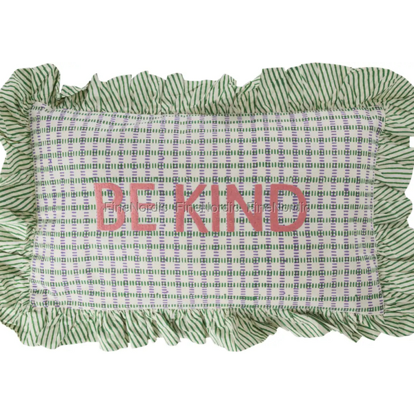 Rice Cotton Rectangular Cushion – 'BE KIND' Embroidery
