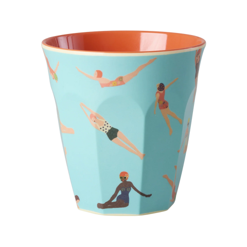 Rice Melamine Cup - Blue Retro Swimster Print