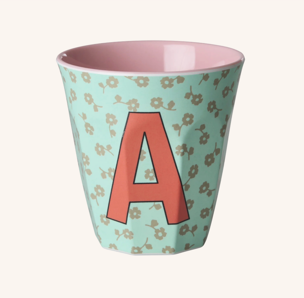 Rice Melamine Flower Alphabet Cups - A to Z Letter A