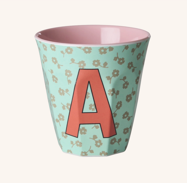 Rice Melamine Flower Alphabet Cups - A to Z Letter A