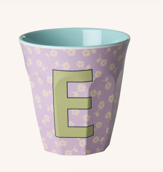 Rice Melamine Flower Alphabet Cups - A to Z Letter E