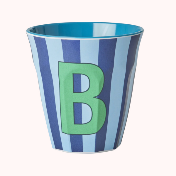 Rice Stripe Melamine Blue Alphabet Cups - A to Z Letter B