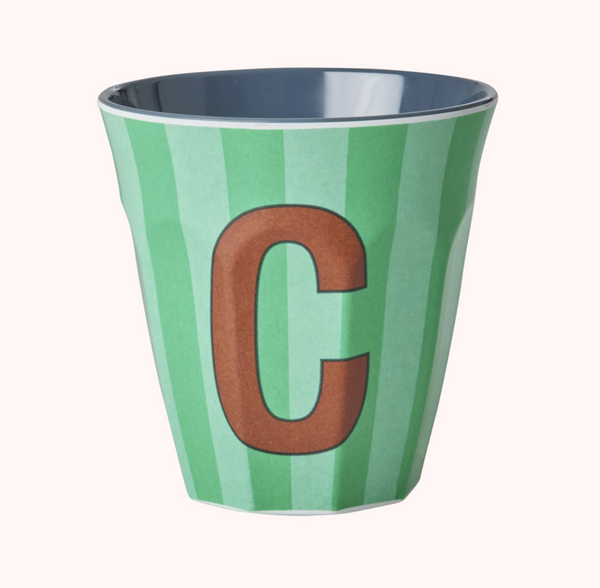 Rice Stripe Melamine Blue Alphabet Cups - A to Z Letter C