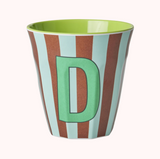 Rice Stripe Melamine Blue Alphabet Cups - A to Z Letter D