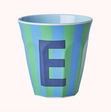 Rice Stripe Melamine Blue Alphabet Cups - A to Z Letter E