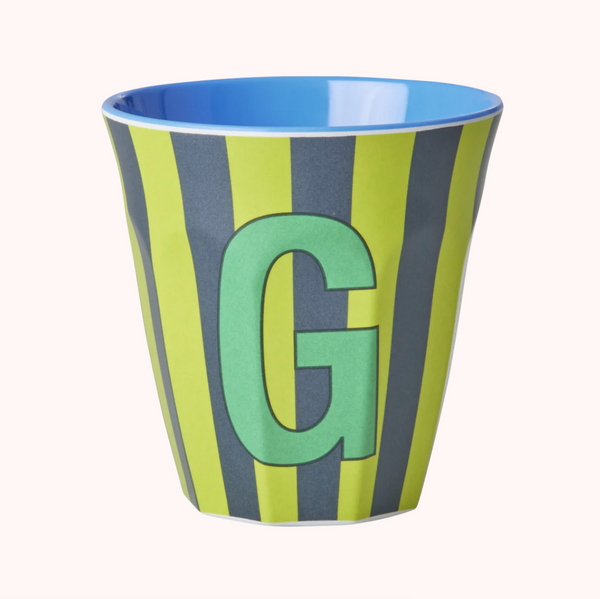 Rice Stripe Melamine Blue Alphabet Cups - A to Z Letter G