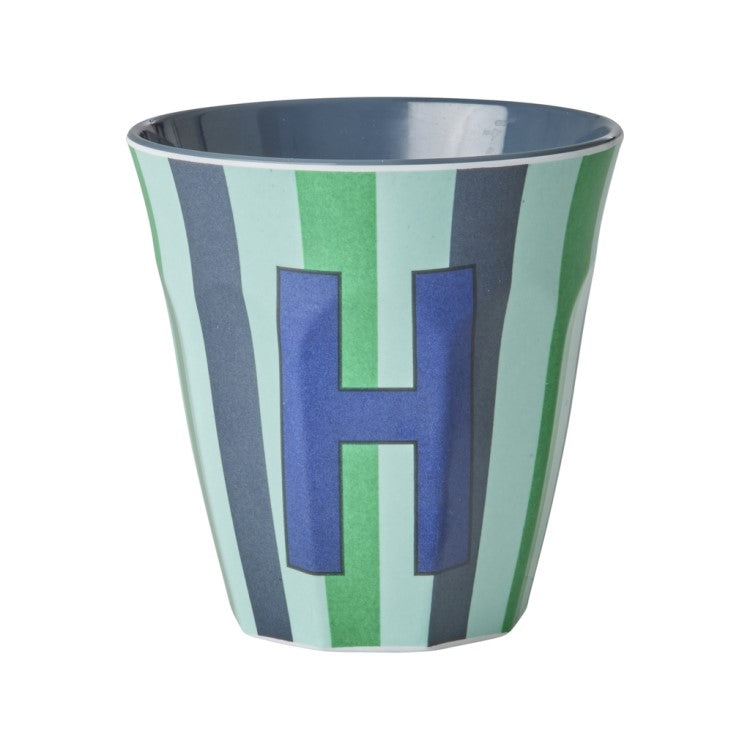 Rice Stripe Melamine Blue Alphabet Cups - A to Z Letter H