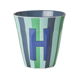 Rice Stripe Melamine Blue Alphabet Cups - A to Z Letter H