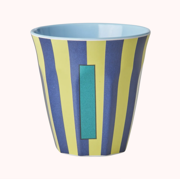 Rice Stripe Melamine Blue Alphabet Cups - A to Z Letter I