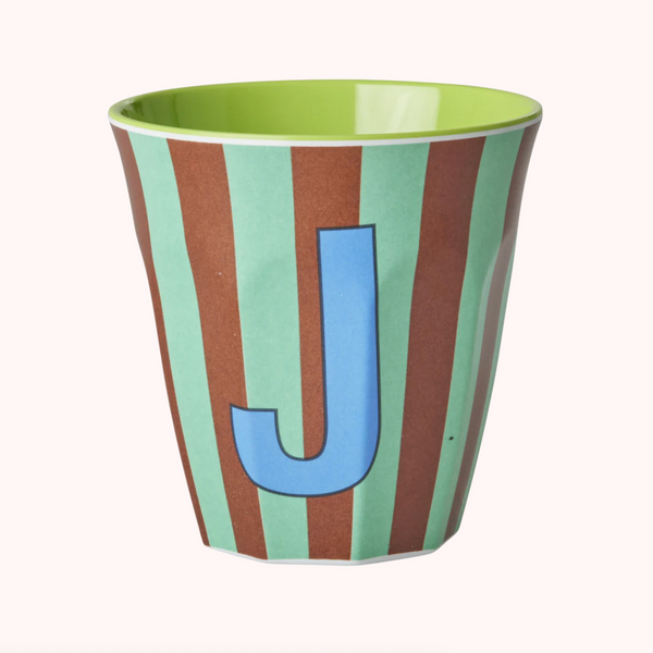 Rice Stripe Melamine Blue Alphabet Cups - A to Z Letter J