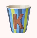 Rice Stripe Melamine Blue Alphabet Cups - A to Z Letter K