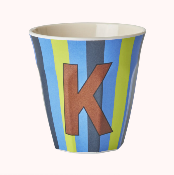 Rice Stripe Melamine Blue Alphabet Cups - A to Z Letter K