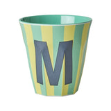 Rice Stripe Melamine Blue Alphabet Cups - A to Z Letter M