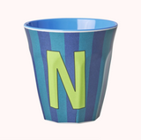 Rice Stripe Melamine Blue Alphabet Cups - A to Z Letter N