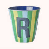 Rice Stripe Melamine Blue Alphabet Cups - A to Z Letter R
