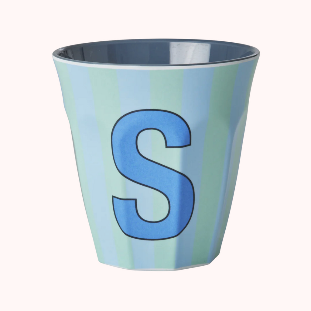 Rice Stripe Melamine Blue Alphabet Cups - A to Z Letter S