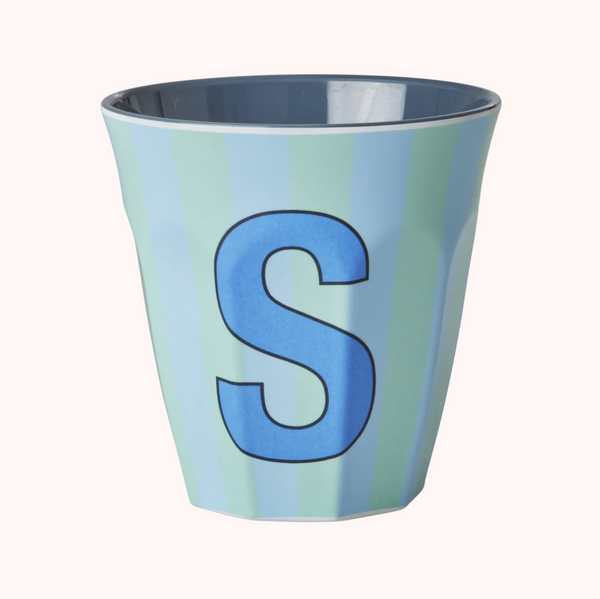 Rice Stripe Melamine Blue Alphabet Cups - A to Z Letter S