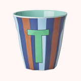 Rice Stripe Melamine Blue Alphabet Cups - A to Z Letter T