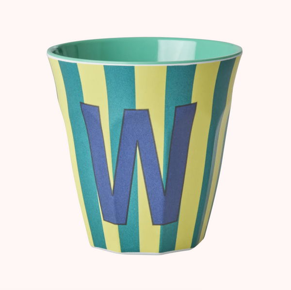 Rice Stripe Melamine Blue Alphabet Cups - A to Z Letter W