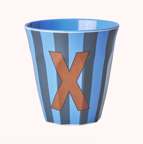 Rice Stripe Melamine Blue Alphabet Cups - A to Z Letter X
