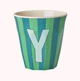 Rice Stripe Melamine Blue Alphabet Cups - A to Z Letter Y