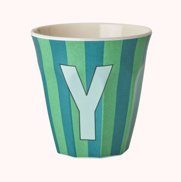 Rice Stripe Melamine Blue Alphabet Cups - A to Z Letter Y